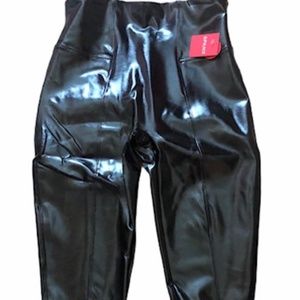 SPANX FAUX PATENT LEATHER Leggings Pants sizes S M L Black Shine Party Fun